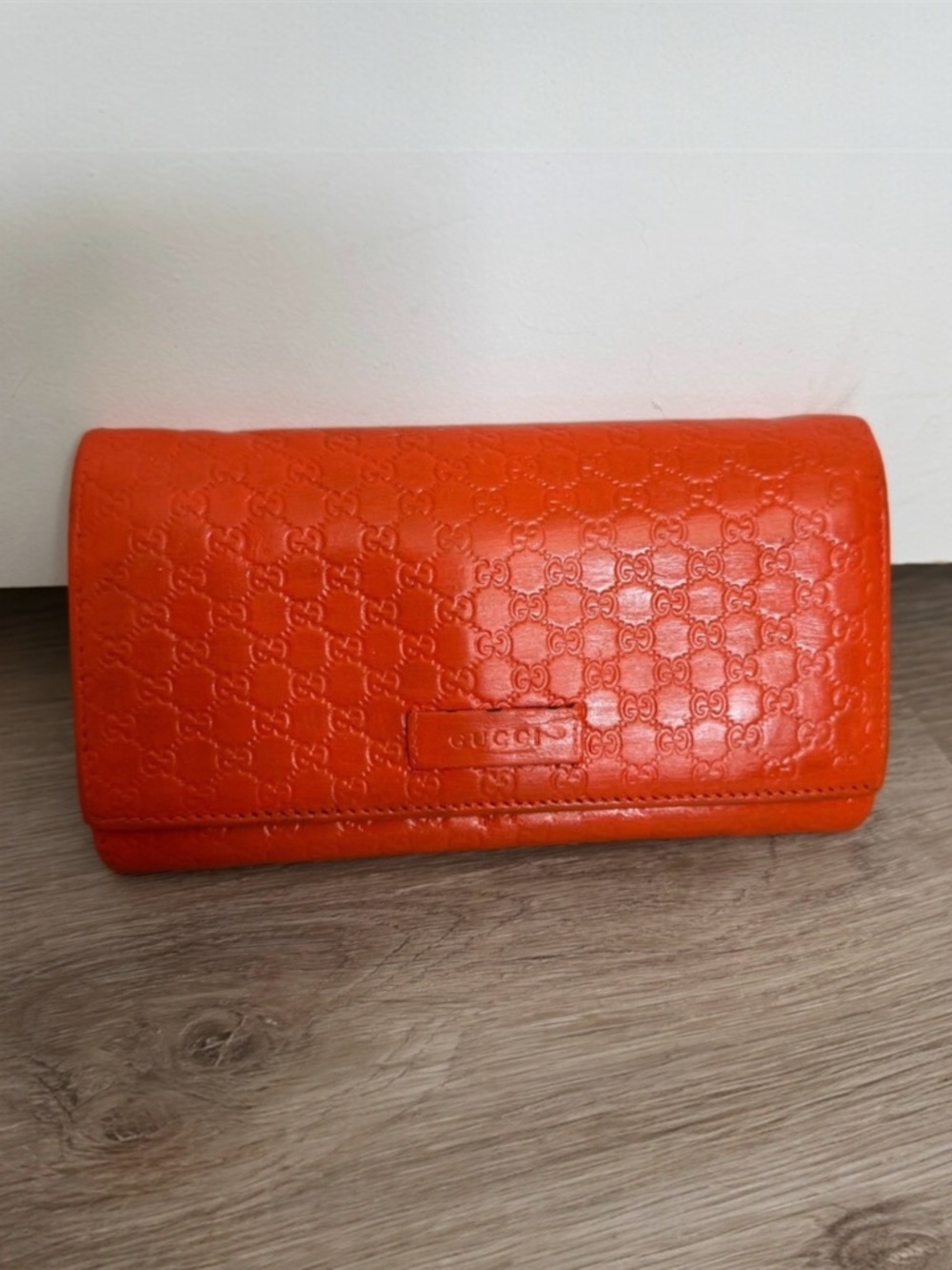 Gucci Micro Guccissima Long Wallet Orange Leather Zip Around